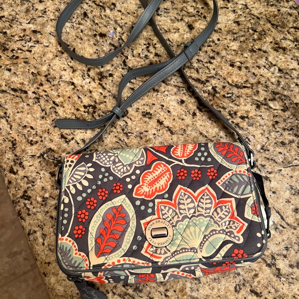 Vera Bradley Red and Green Shoulder Bag with Artistic Patterns